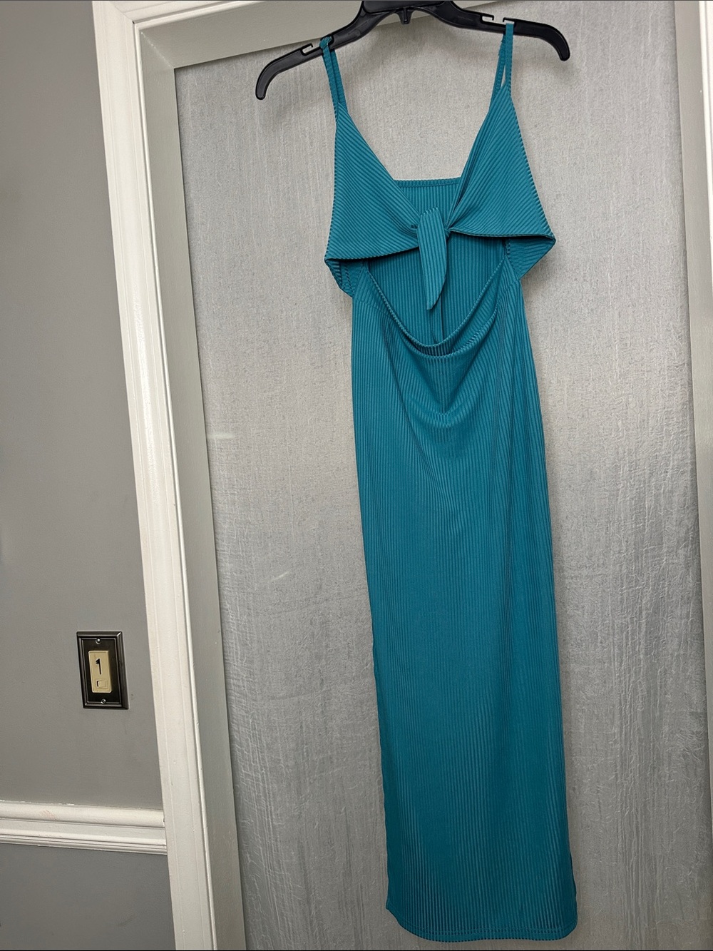 Sleeveless Teal Maxi Dress with Front Tie Detail